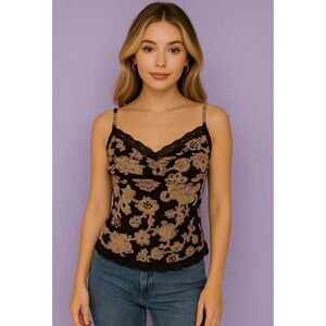 Y2K Floral 100% Silk Cami Tank Size 10 Whimsigoth Fairy Grunge Feminine Dainty